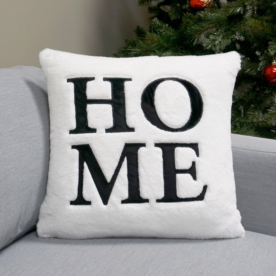 Home Applique Faux Fur Throw Pillow Cover | 20" x 20"