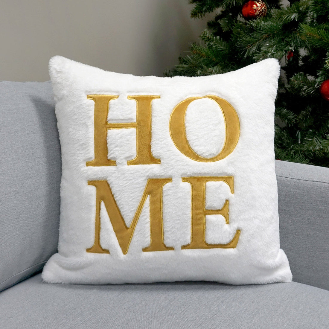 Home Applique Faux Fur Throw Pillow Cover | 20" x 20"