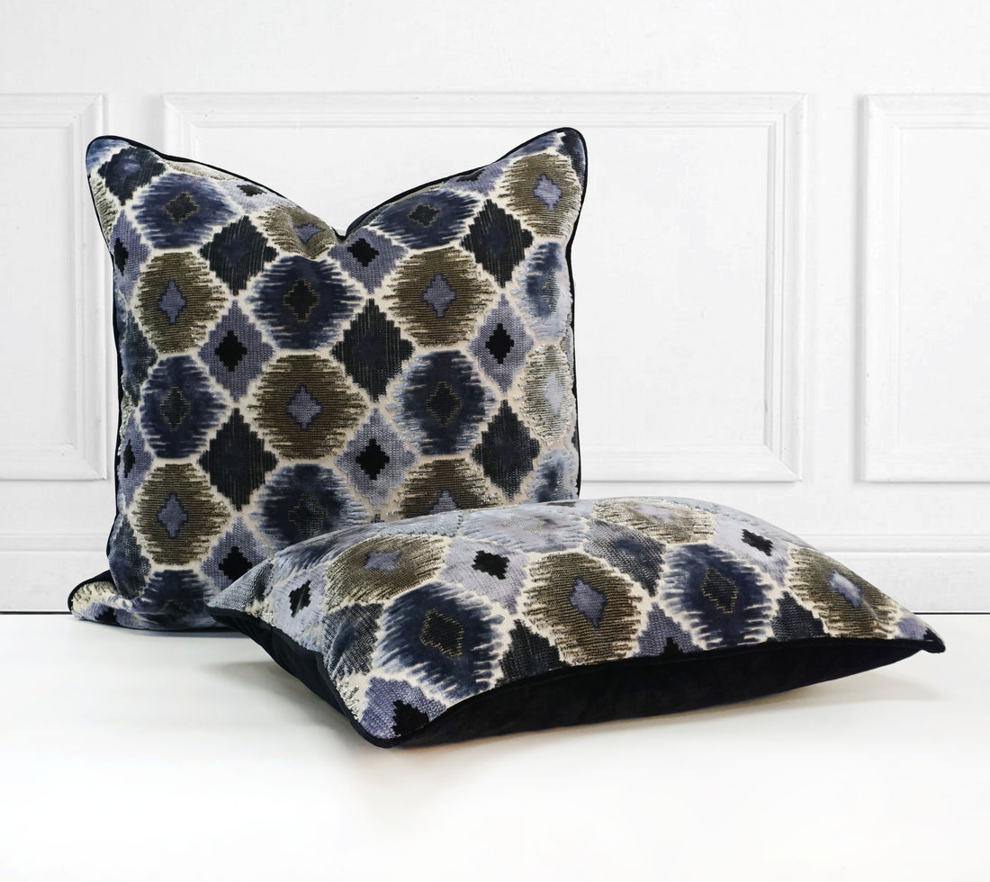 Ikat Lumbar Cut Velvet Throw Pillow Cover | Multi | 12" x 20"