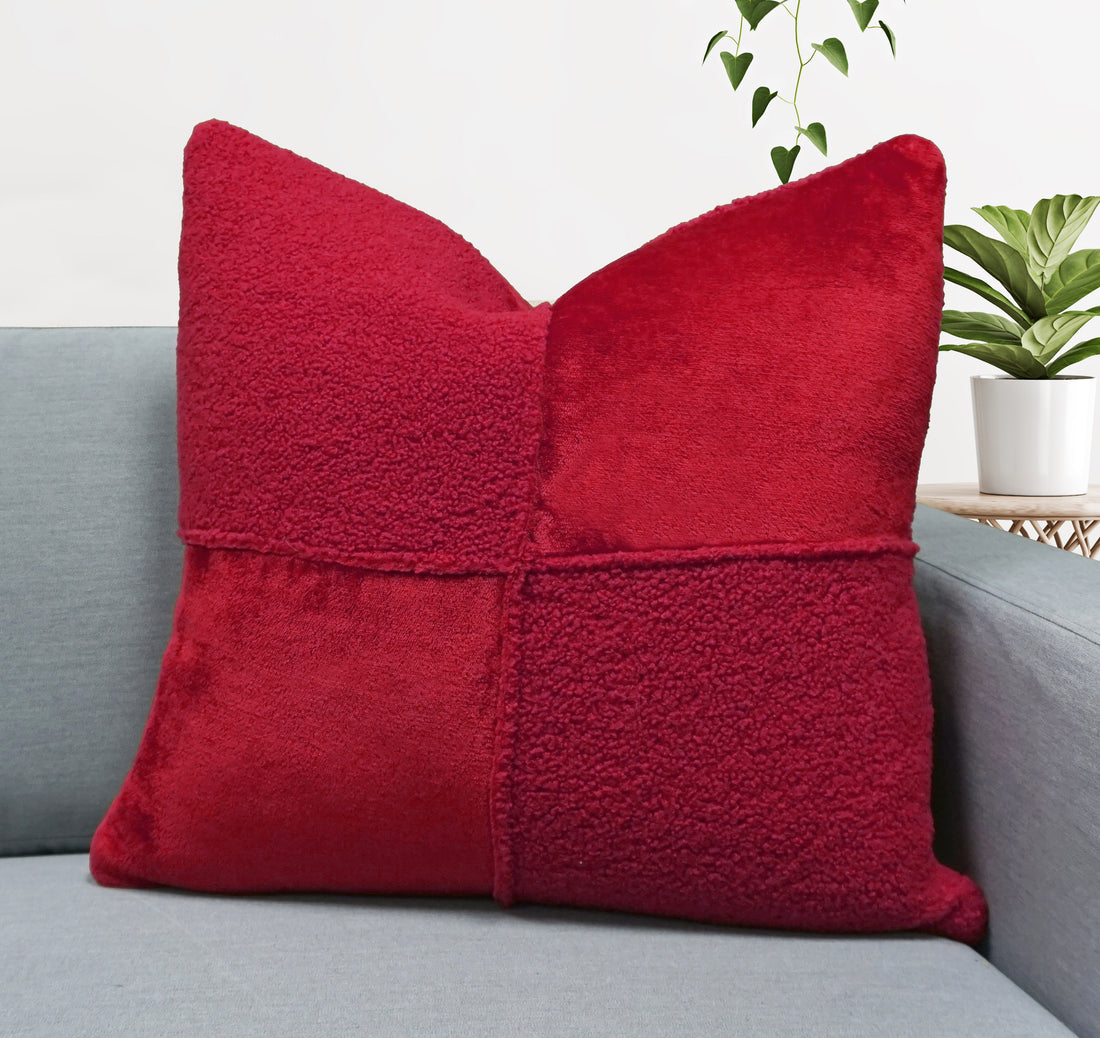 Viola Teddy Patchwork Throw Pillow Cover  | 20" x 20" | 22" x 22"