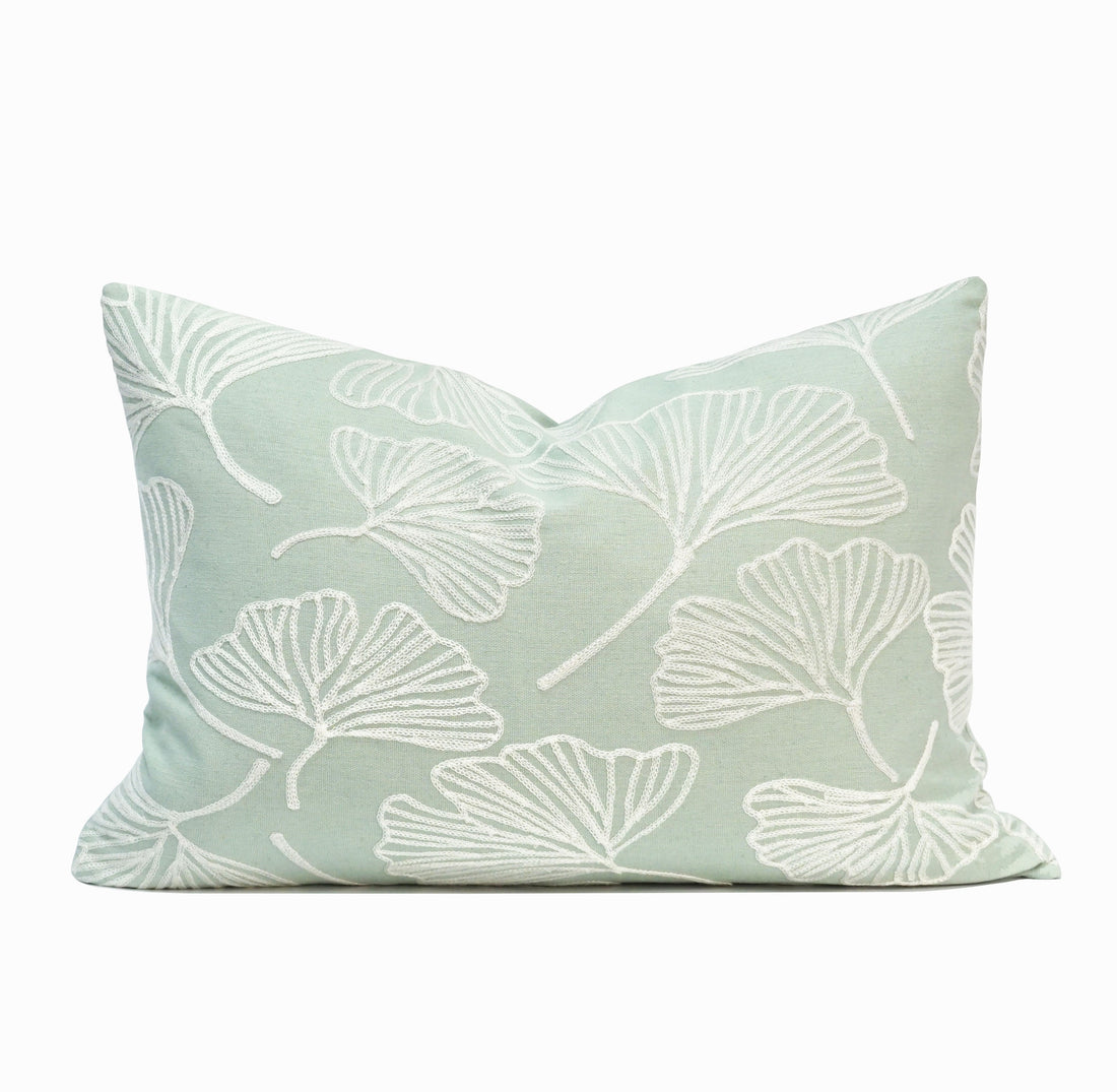 Lily Pad Embroidery Throw Pillow Cover | 14" x 20"