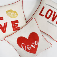 Love/Lips Applique Throw Pillow Cover | Natural | 20" x 20"