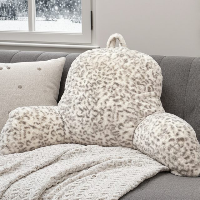 PREORDER ONLY | Snow Leopard Bed Reading Memory Foam Pillow | Backrest Support Soft Cushion with Arms Medium