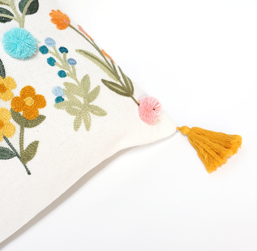 Floral Embroidery Throw Pillow | Multi | 14"x 20"