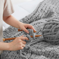 Handmade Chunky Knit Throw Blanket | Gray | 50" x 60"