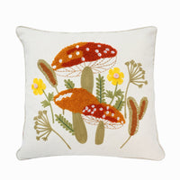 Mushroom & Wildflowers Throw Pillow Cover | Ivory | 18" x 18"
