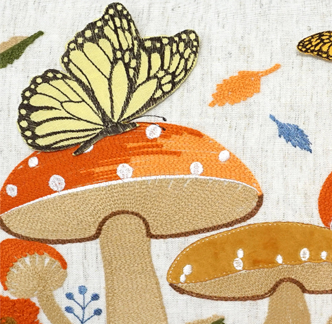 Mushrooms & Butterflies Throw Pillow Cover | Multi | 14" x 20"
