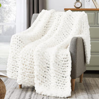 Handmade Chunky Knit Throw Blanket | White | 50" x 60"