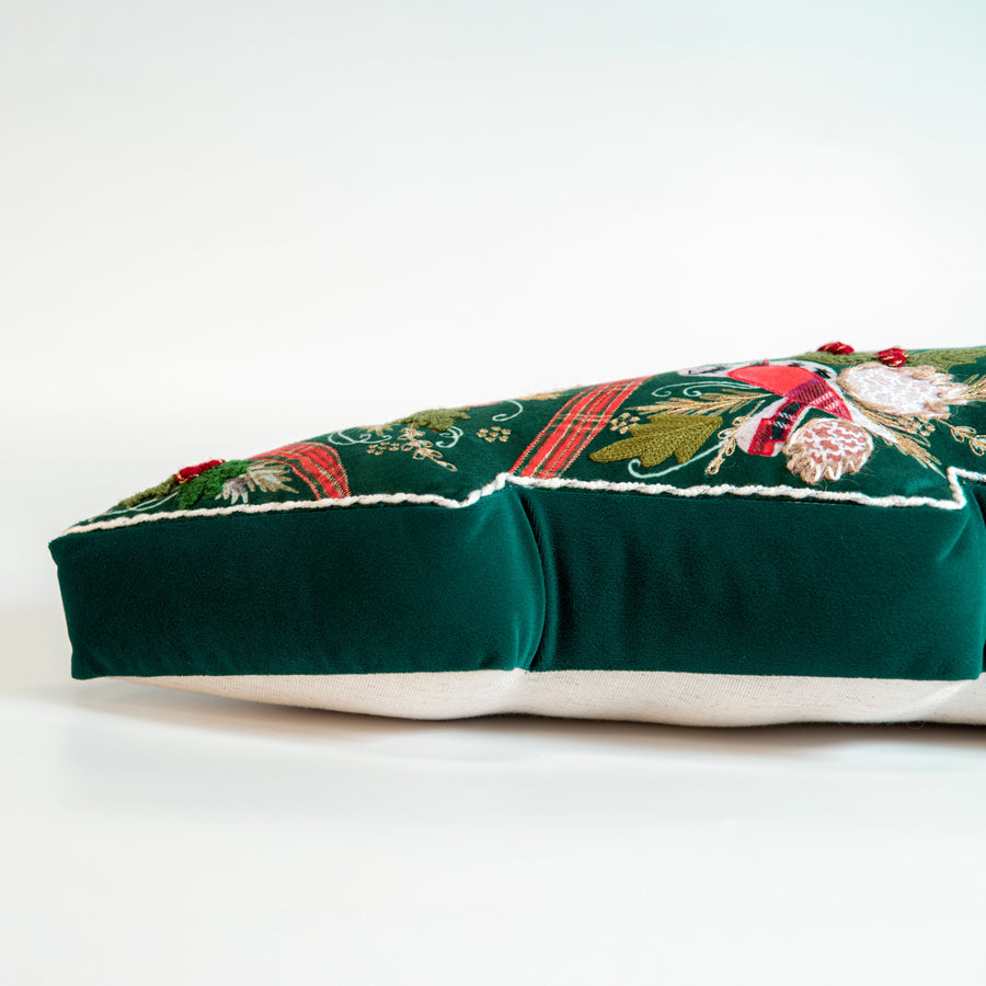 Xmas Tree Shaped Pillow With Embroidery | 12"x20"