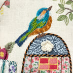 Bird House Handmade Embroidered Pillow | 12"x13"