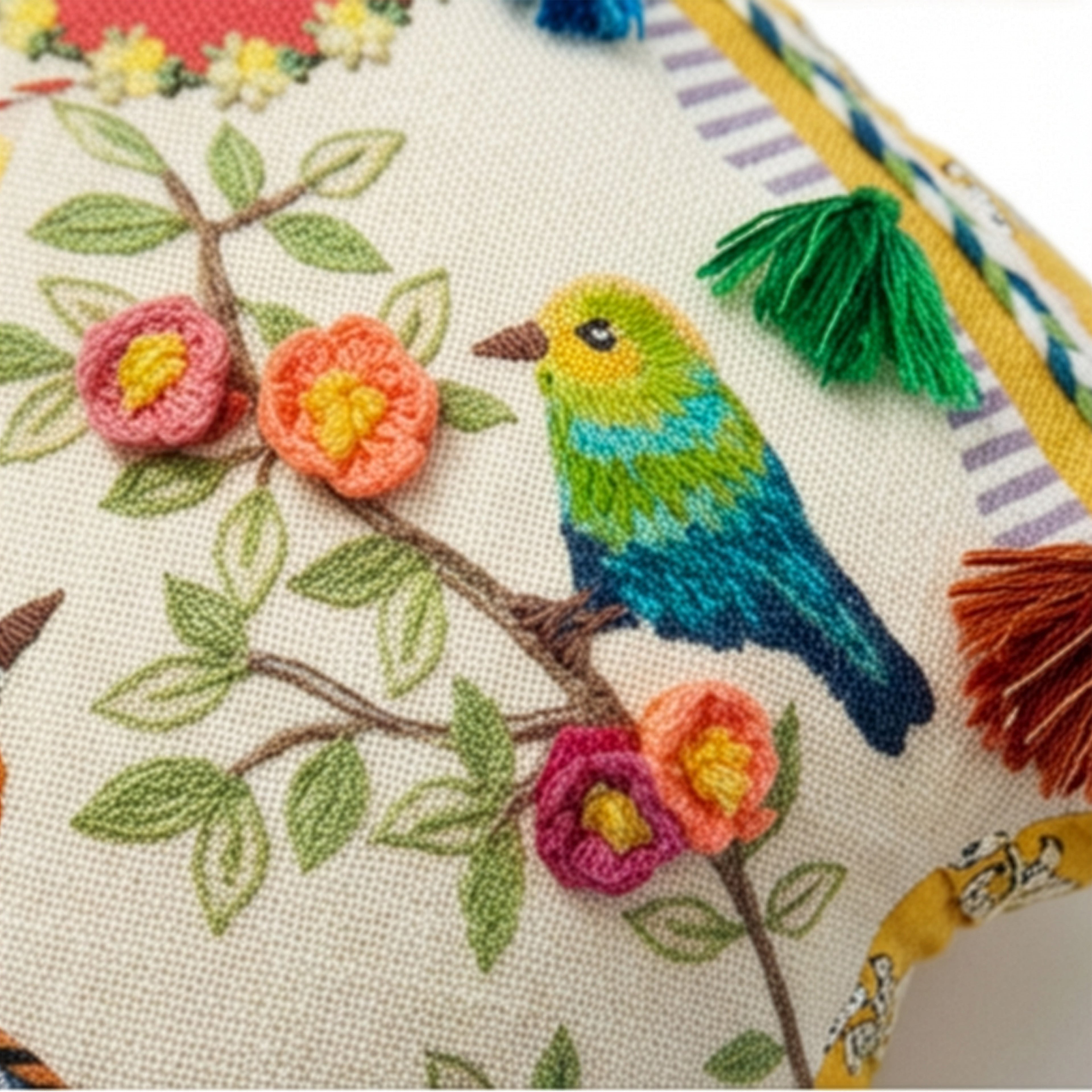 Bird House Handmade Embroidered Pillow | 12"x13"
