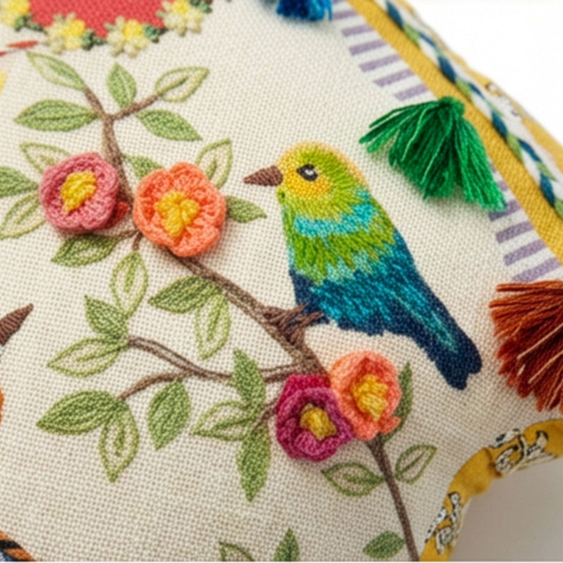 Bird House Handmade Embroidered Pillow | 12"x13"