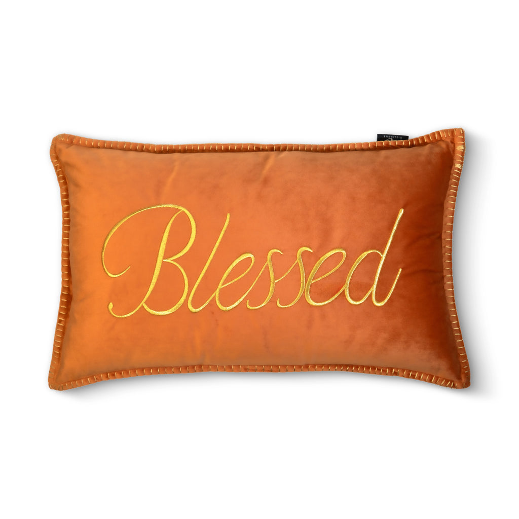 Blessed on Velvet Base With Whip Stitch Throw Pillow  | 14"x24"