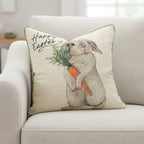 Easter Bunny Carrot Print Throw Pillow Cover | Natural | 20" x 20"