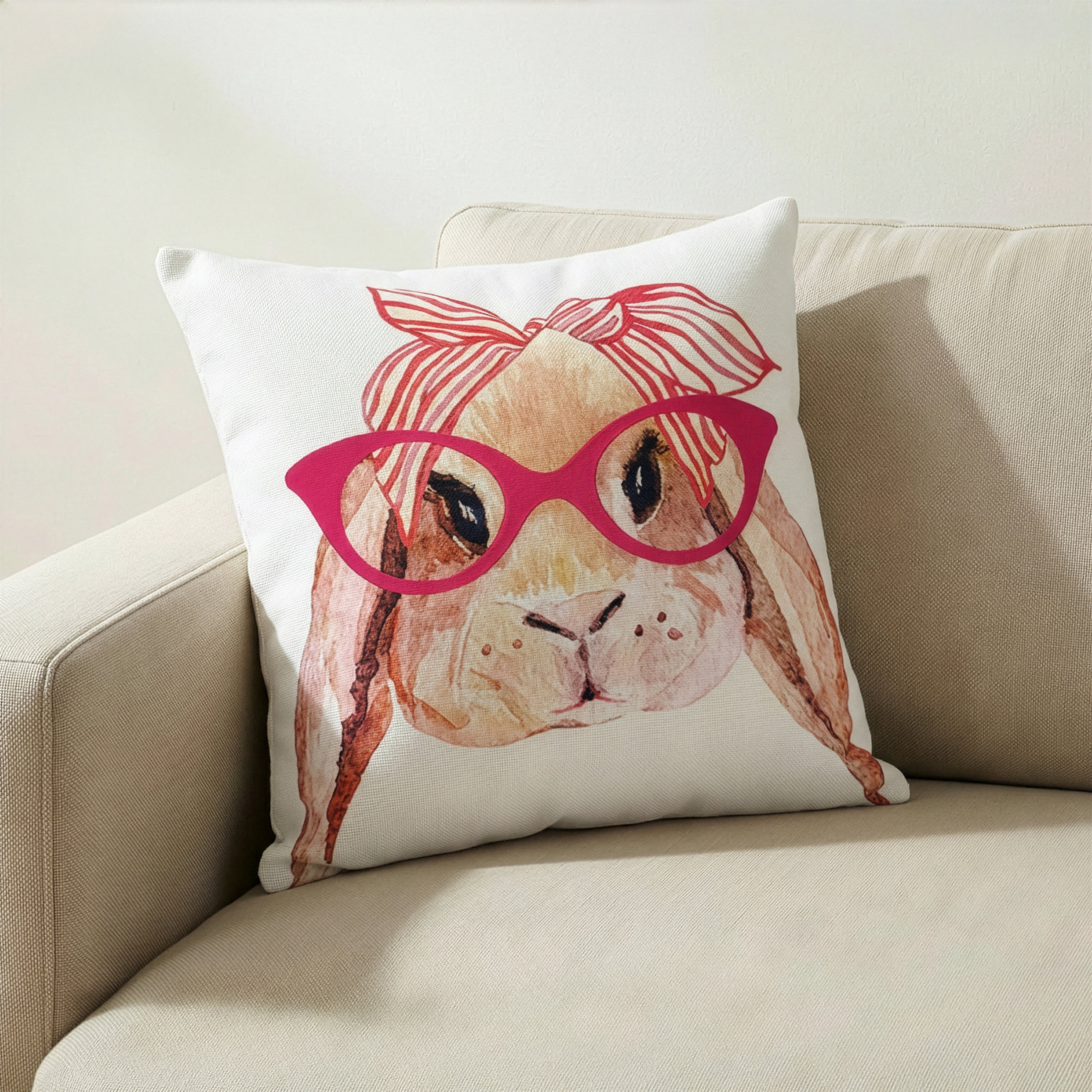 Easter Bunny Glasses Throw Pillow Cover | Pink | 20" x 20"
