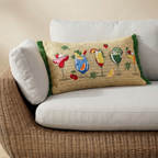 Outdoor Embroidered Cocktail Raffia Lumbar Pillow | 14”×24”