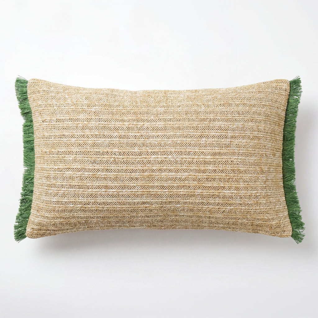 Outdoor Embroidered Cocktail Raffia Lumbar Pillow | 14”×24”
