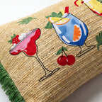 Outdoor Embroidered Cocktail Raffia Lumbar Pillow | 14”×24”