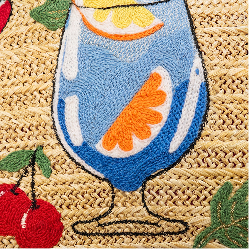 Outdoor Embroidered Cocktail Raffia Lumbar Pillow | 14”×24”
