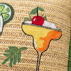 Outdoor Embroidered Cocktail Raffia Lumbar Pillow | 14”×24”