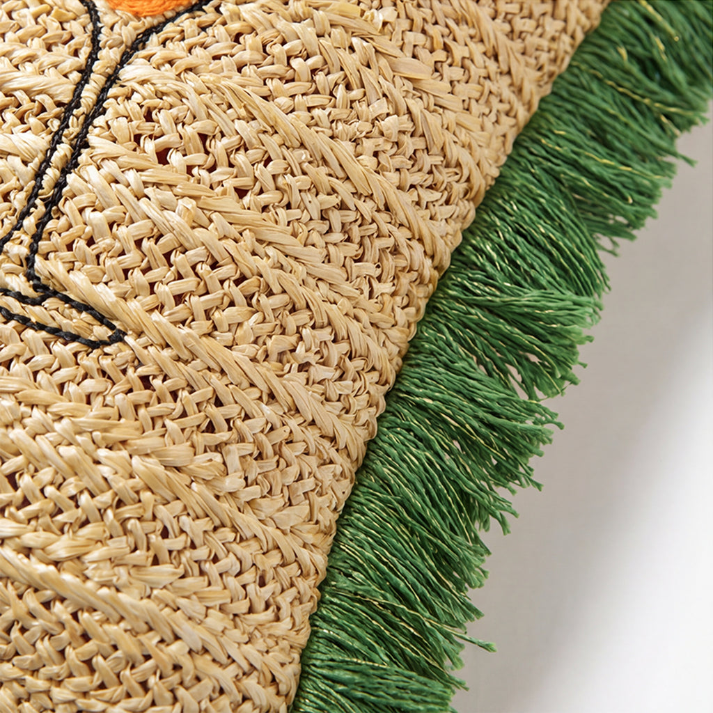 Outdoor Embroidered Cocktail Raffia Lumbar Pillow | 14”×24”