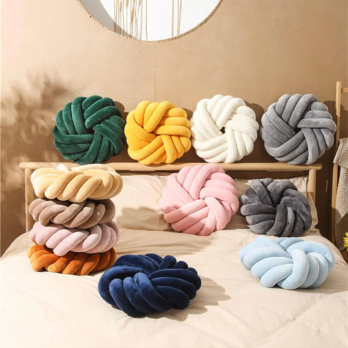 Camelia Round Knot Velvet Throw Pillow | 13"