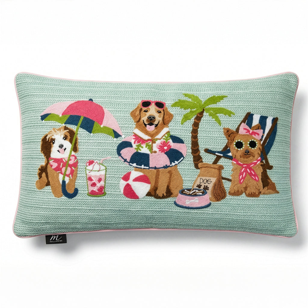Outdoor Dogs On Beach Pillow | 14"x24"