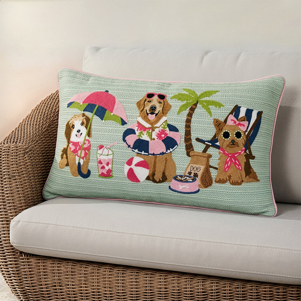 Outdoor Dogs On Beach Pillow | 14"x24"