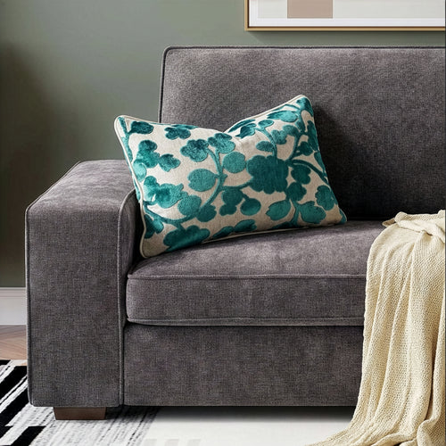 Blossom Lumbar Cut Velvet Throw Pillow Cover | Turquoise | 12" x 20"