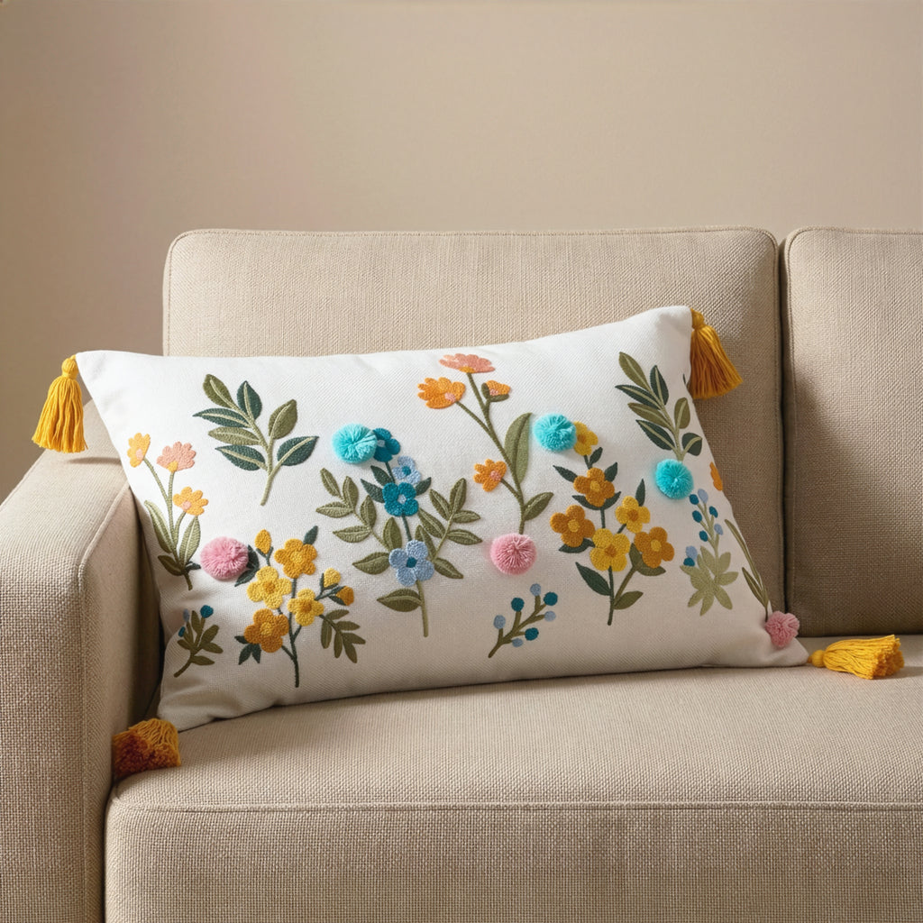 Floral Embroidery Throw Pillow | Multi | 14"x 20"