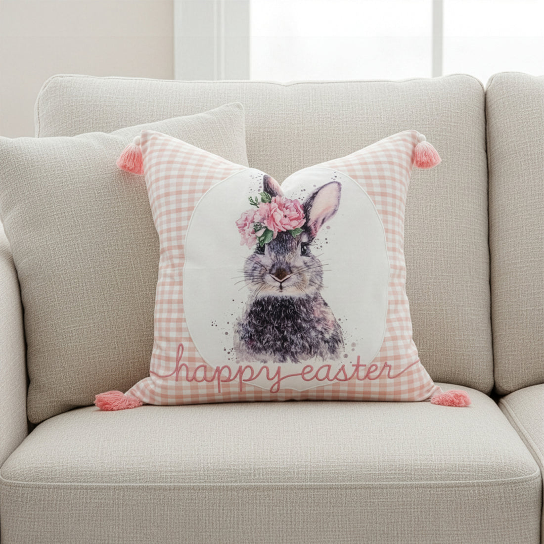 Easter Bunny Appliqué Throw Pillow Cover | Pink | 20" x 20"