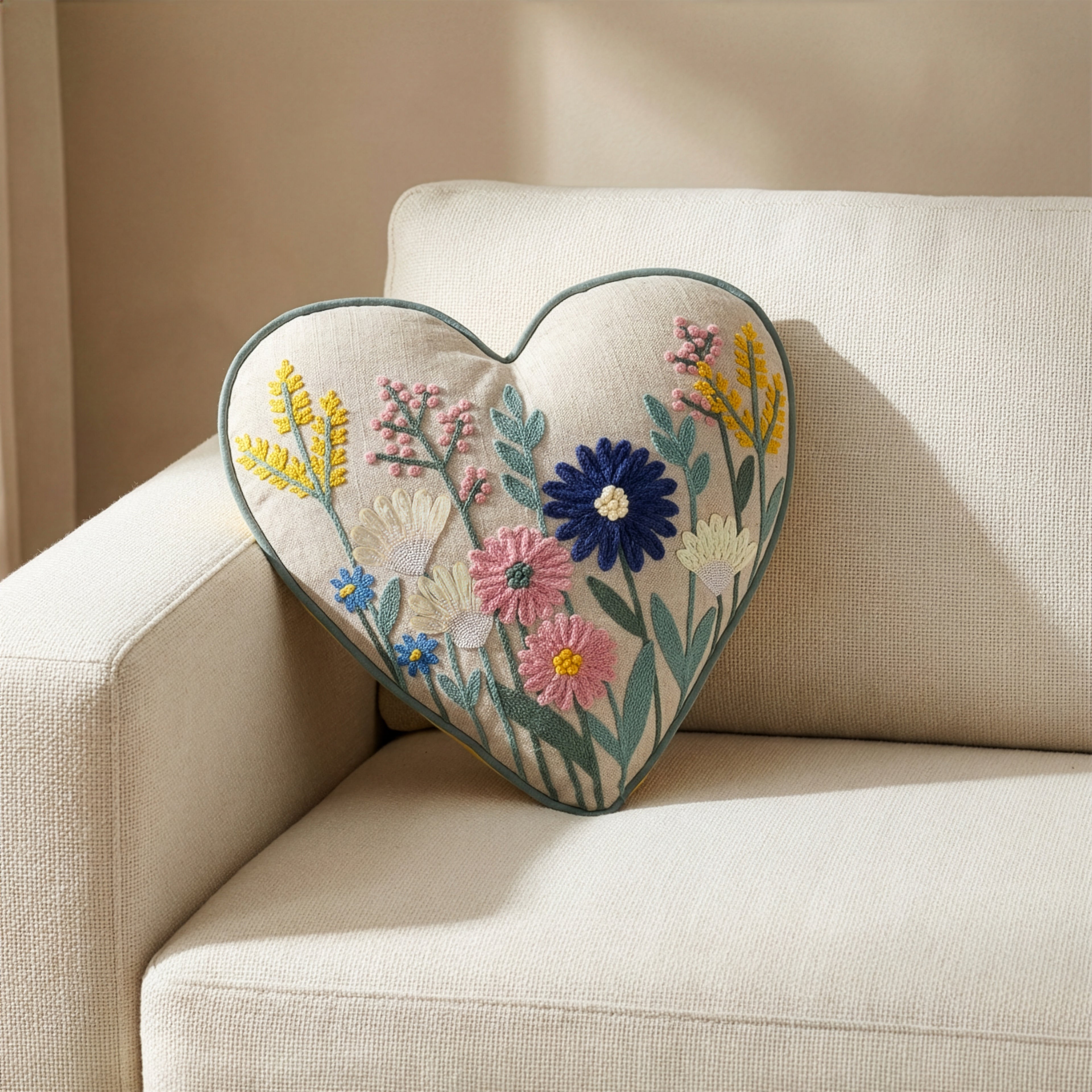 Embroidery Heart Shape Pillow | 16"x16"