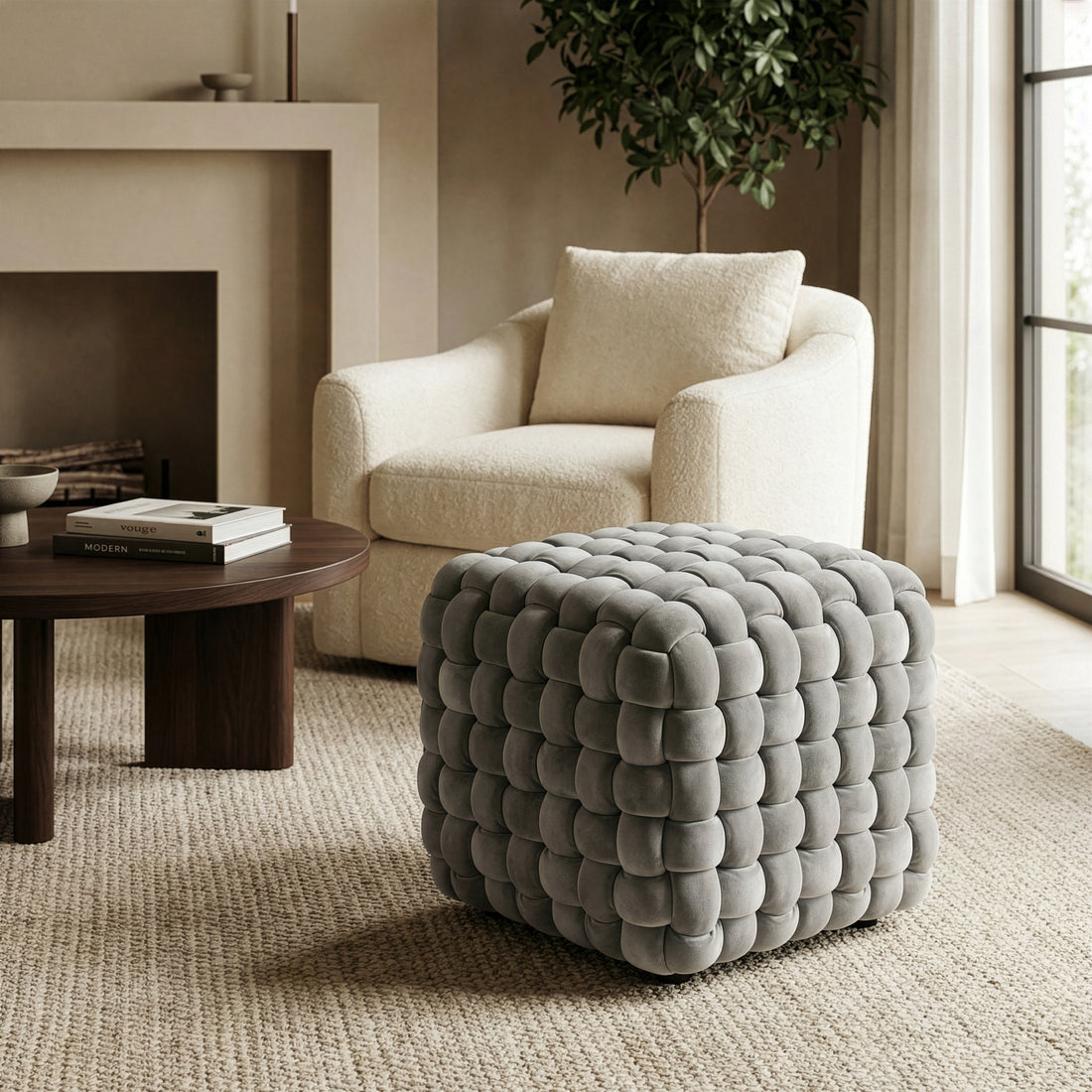 Knot Velvet Ottoman Pouf