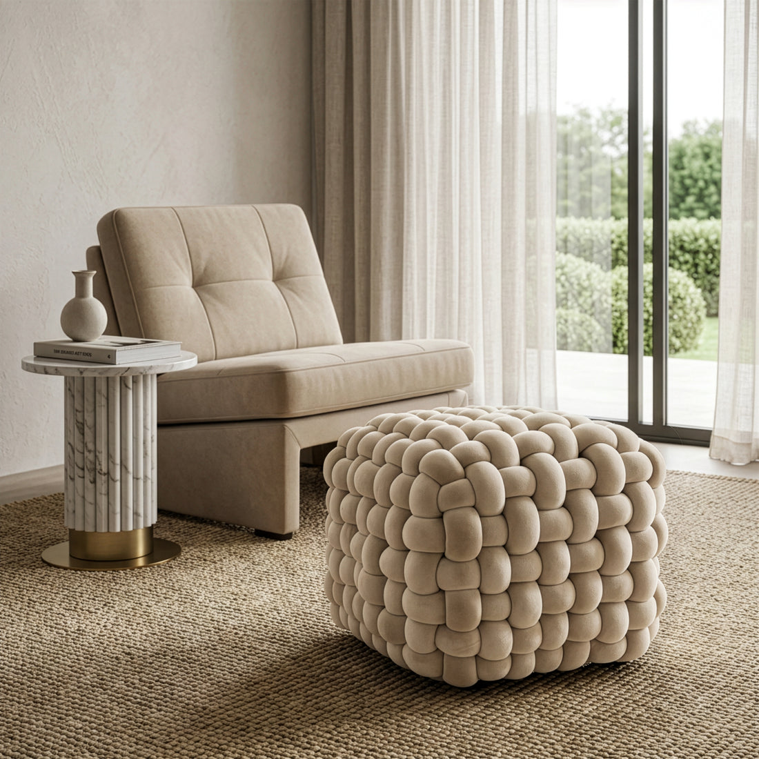 Knot Velvet Ottoman Pouf