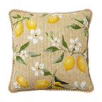 Outdoor Embroidered Lemon Blossom Raffia Pillow | 20"x20"