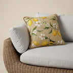 Outdoor Embroidered Lemon Blossom Raffia Pillow | 20"x20"