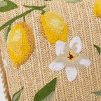 Outdoor Embroidered Lemon Blossom Raffia Pillow | 20"x20"