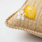 Outdoor Embroidered Lemon Blossom Raffia Pillow | 20"x20"