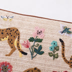 Outdoor Embroidered Leopard Botanical Raffia Lumbar Pillow | 14”×24”