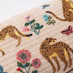 Outdoor Embroidered Leopard Botanical Raffia Lumbar Pillow | 14”×24”