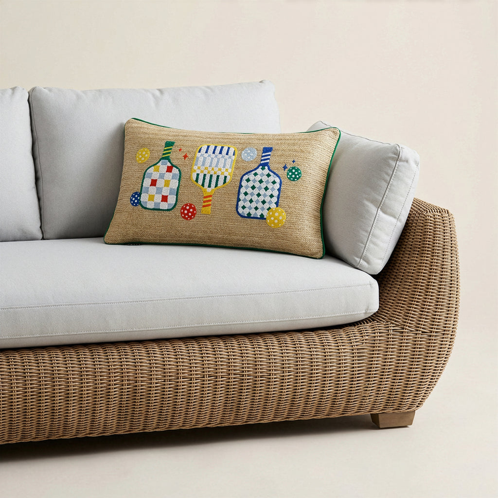 Outdoor Pickle Ball Raffia Pillow | 14"x24"