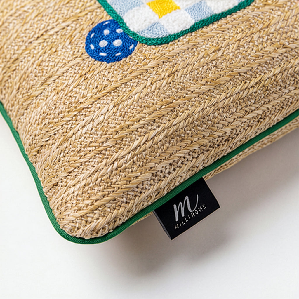 Outdoor Pickle Ball Raffia Pillow | 14"x24"