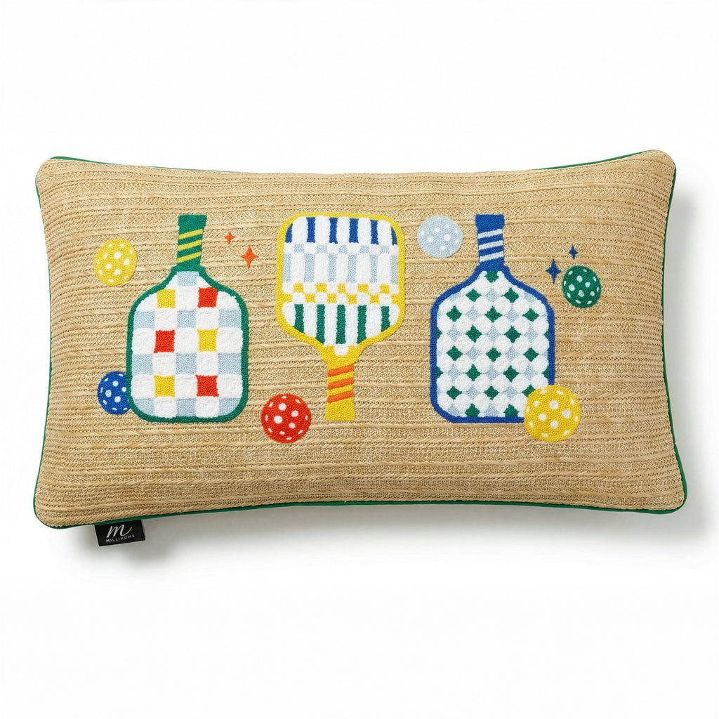 Outdoor Pickle Ball Raffia Pillow | 14"x24"