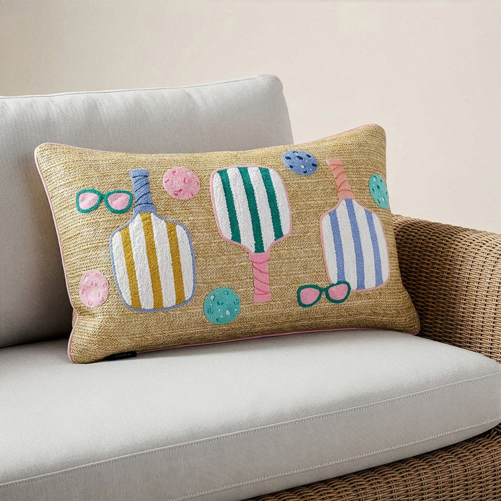 Outdoor Pickle Ball Raffia Pillow | 14"x24"