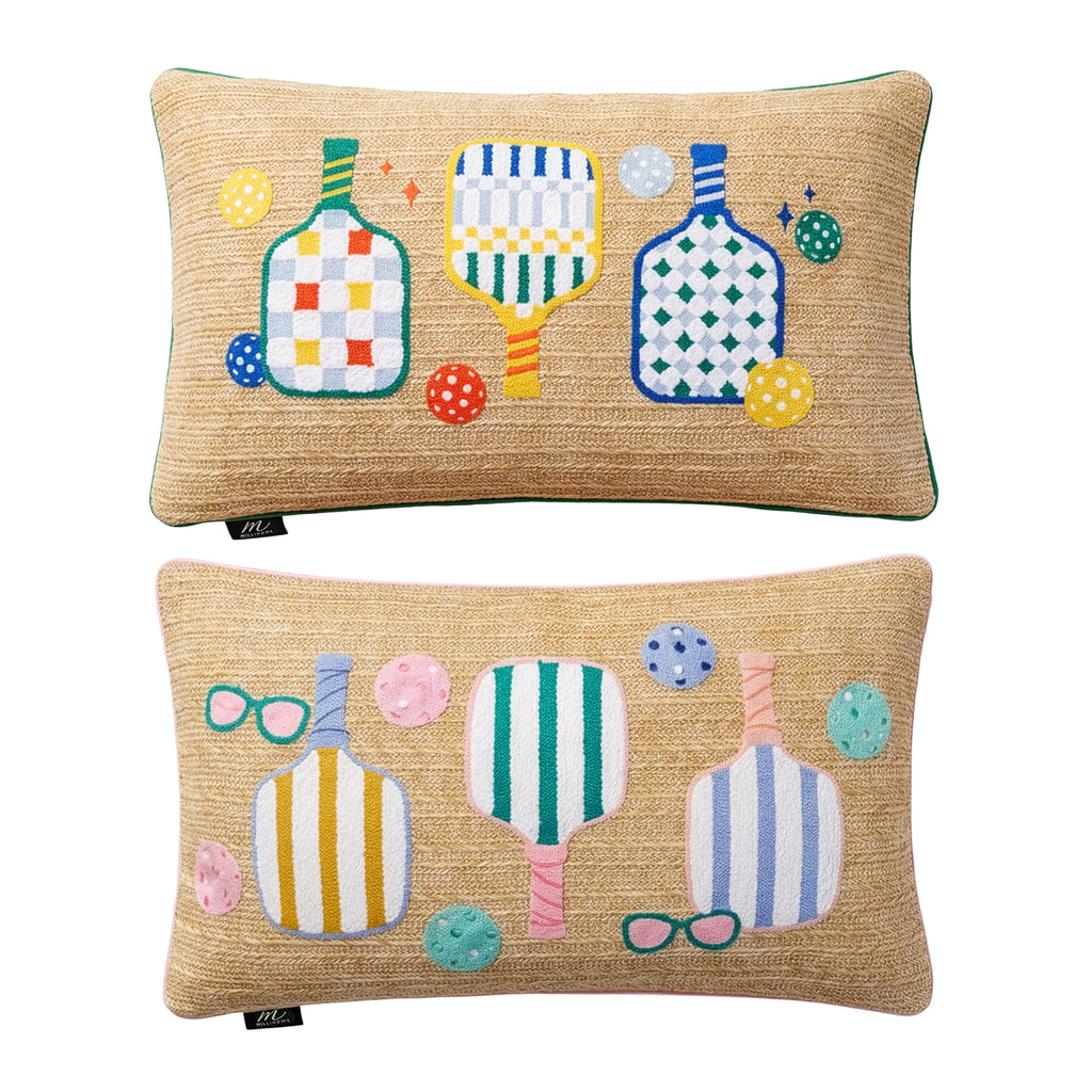 Outdoor Pickle Ball Raffia Pillow | 14"x24"