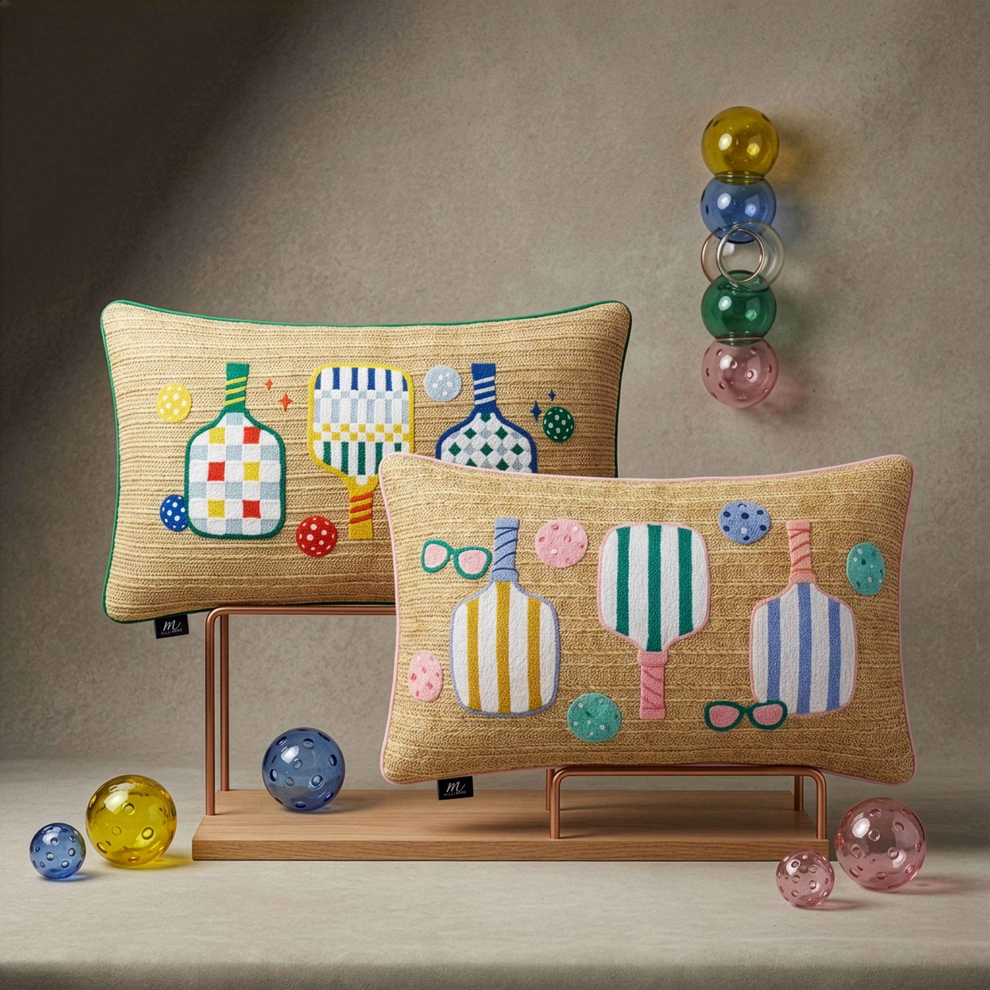 Outdoor Pickle Ball Raffia Pillow | 14"x24"