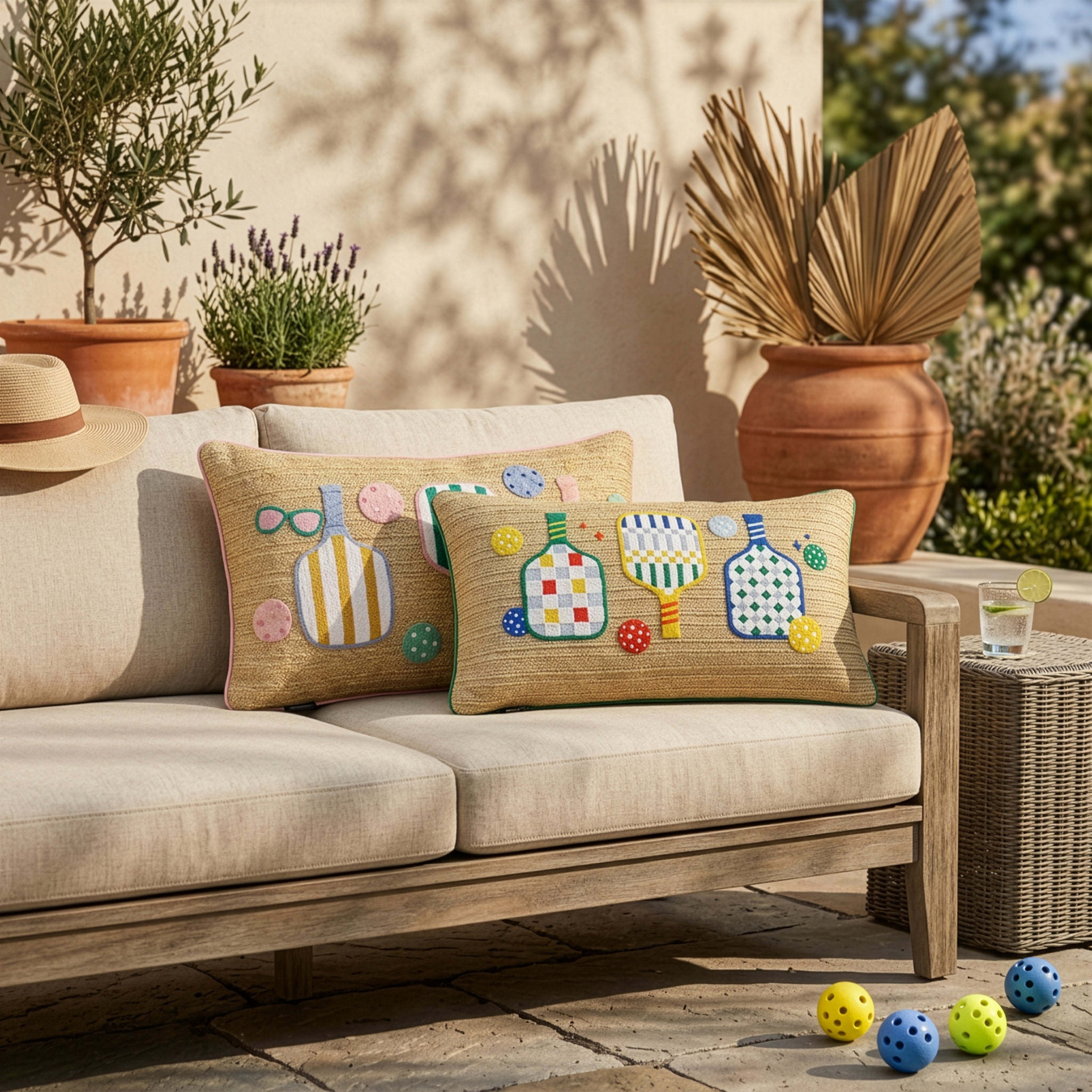 Outdoor Pickle Ball Raffia Pillow | 14"x24"