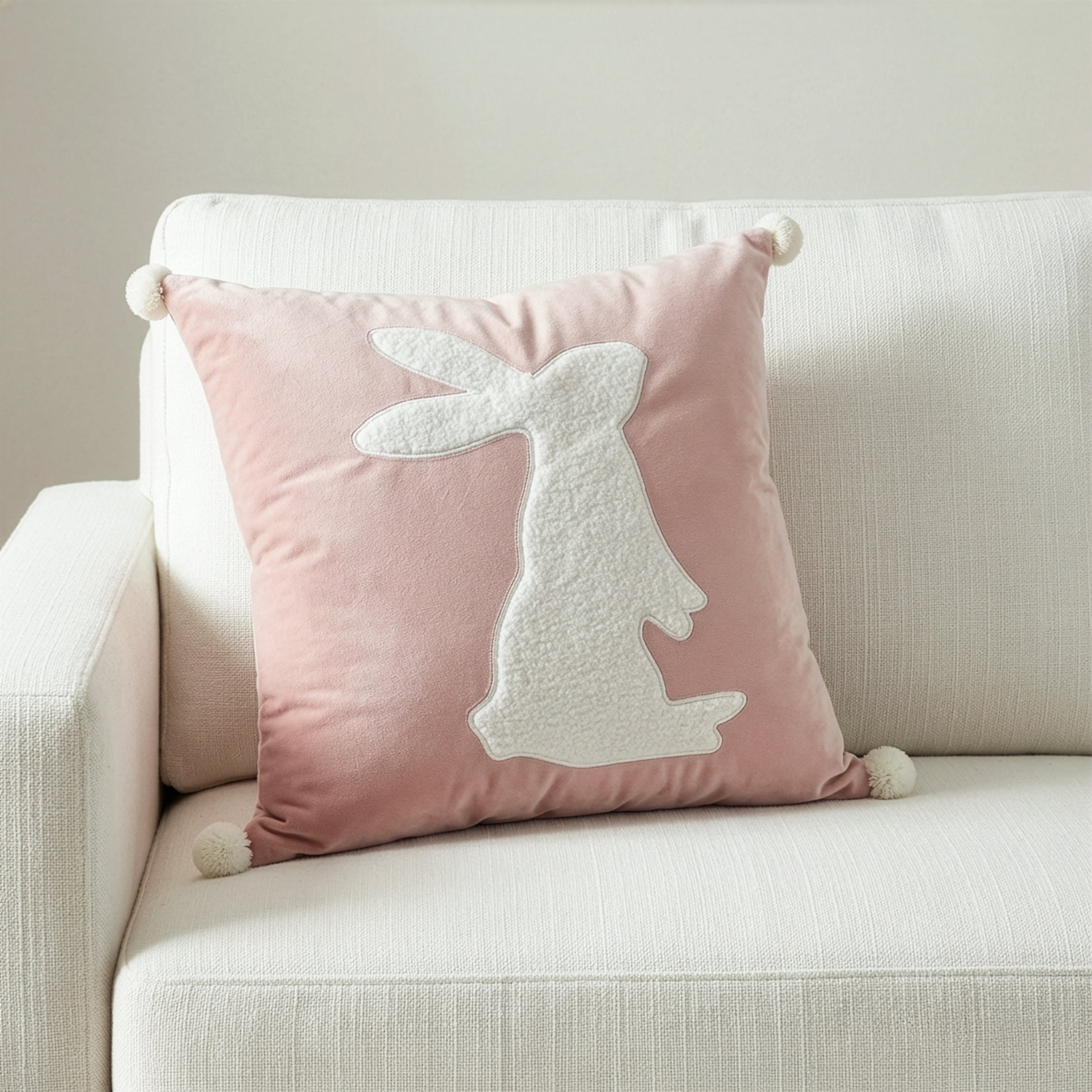 Bunny Pom Velvet Pillow | 20"x20"