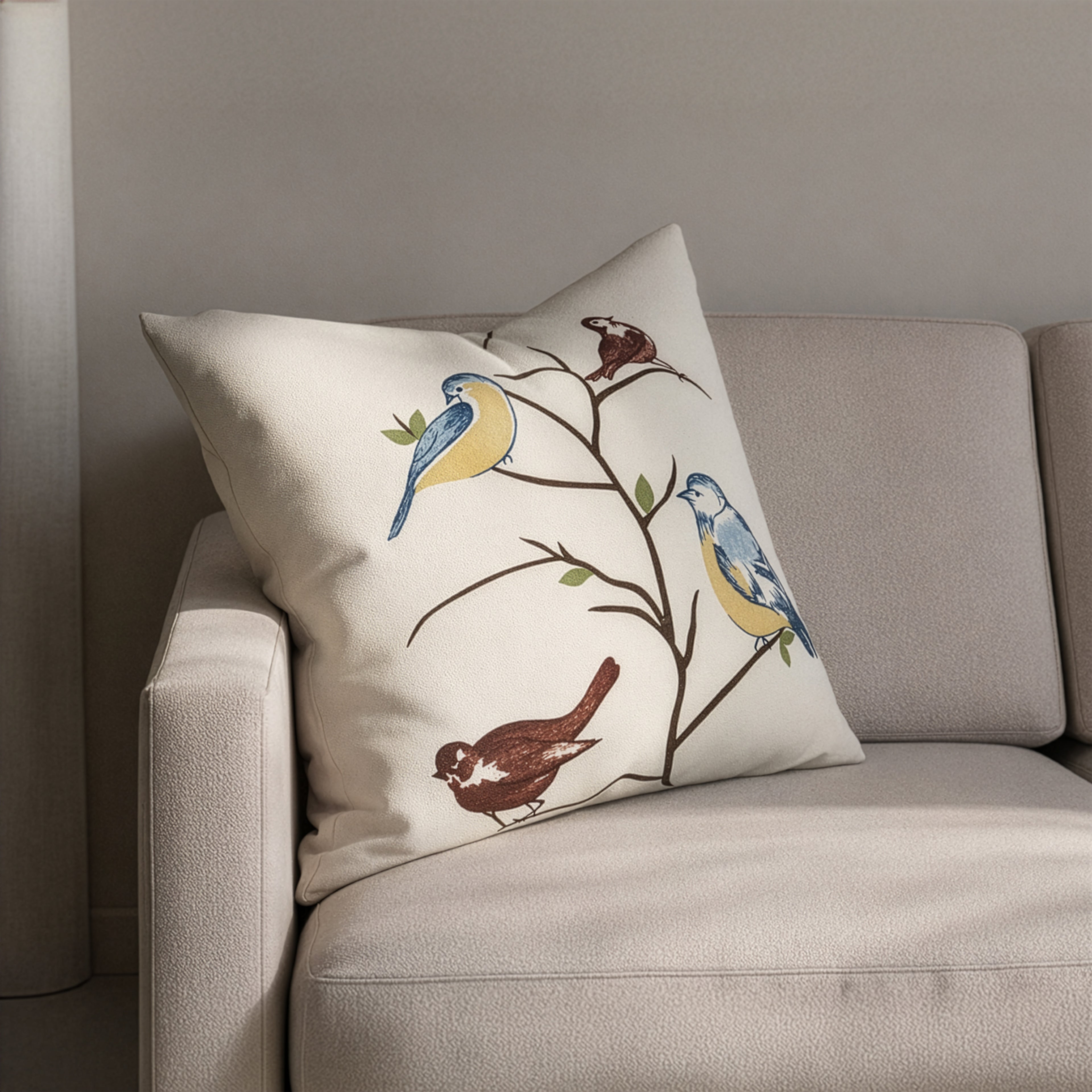 Printed Birds Throw Pillow Cover | Multi | 20" x 20"