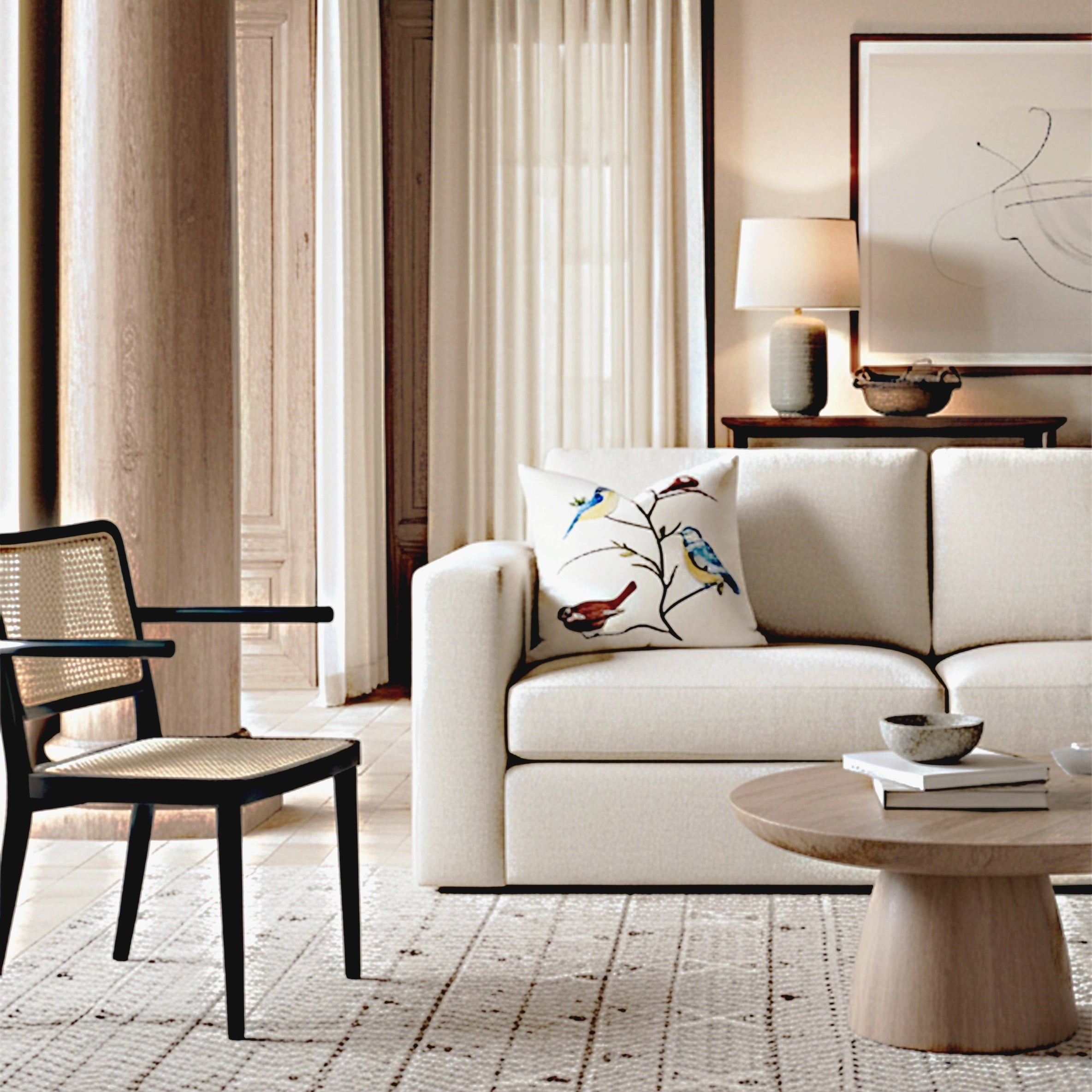 Printed Birds Throw Pillow Cover | Multi | 20" x 20"